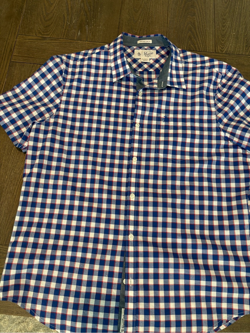 Original Penguin Men’s Blue, White & Red Checked Short-Sleeve Button-Down Shirt